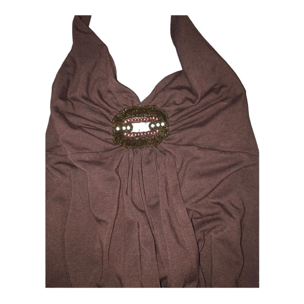Simply Irrestible size XL brown halter beaded detail ties at neck NWOT